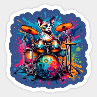 Devon Rex Cat Playing Drums Sticker